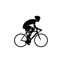 Obraz premium Silhouette of a cyclist in full gear riding a bicycle, isolated on a white background.