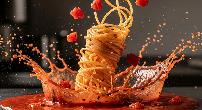 Spaghetti Splash - A Culinary Dance of Noodles and Sauce.