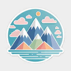 Obraz premium Stylized Mountain Landscape with Sun and Clouds