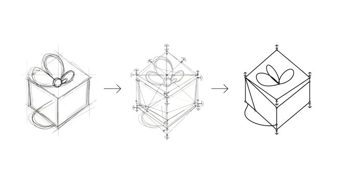 3D cube shapes, wireframe models, geometric forms, vector graphics