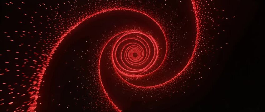 Red spiral glowing particle abstract background vortex swirl motion neon tunnel dynamic pattern cosmic energy flow pulses hypnotic red spiral glowing particle abstract background vortex light trail