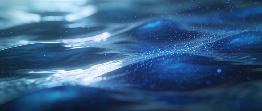 Abstract blue water wave background soft smooth liquid ocean surface dreamy fluid motion serene fantasy sea energy glowing light reflection glitter splash tranquil macro texture