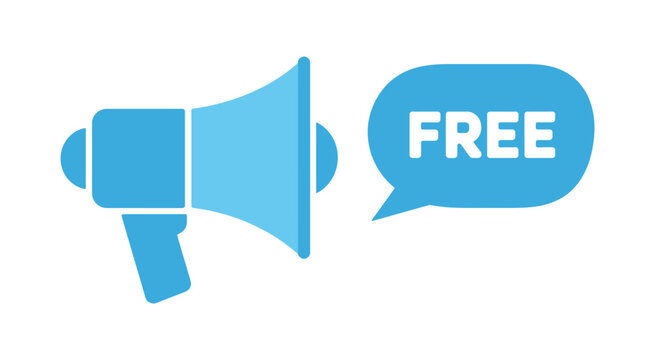 Megaphone icon with speech bubble free text, blue marketing announcement symbol for promotion advertising and communication design