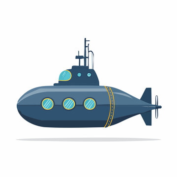 Illustration of a blue submarine with windows and propeller