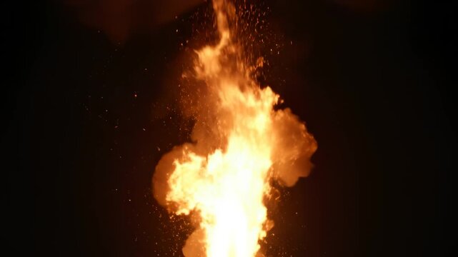 Explosion with fiery mushroom cloud for creative digital media and visual arts
