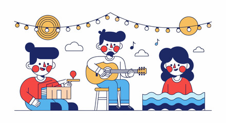 Fototapeta premium Small band plays guitar and sings songs at a live music show event for fun