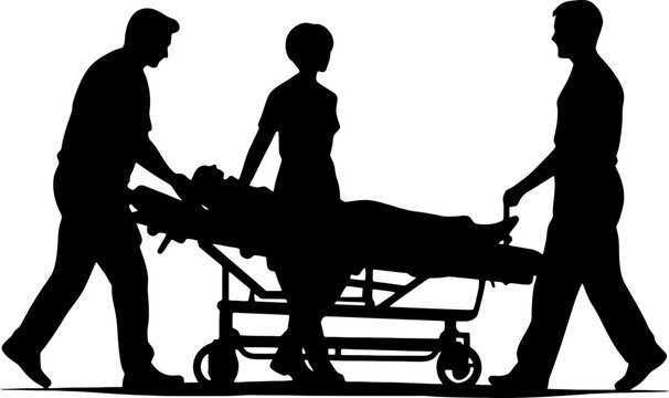 silhouette of medical staff pushing a stretcher