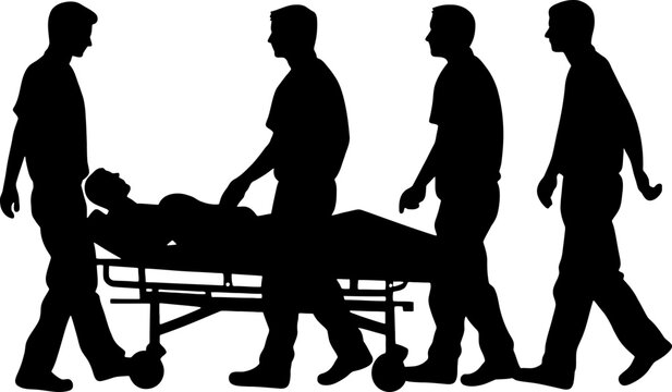 silhouette of medical staff pushing a stretcher