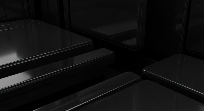 Monochromatic Labyrinth of Sleek, Reflective Black Structures