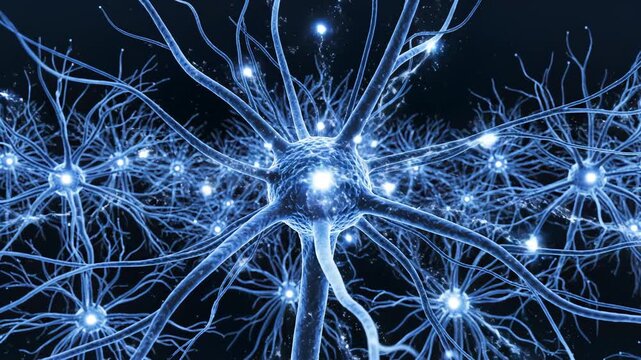 Neurons in the brain highlighting artificial intelligence and digital evolution