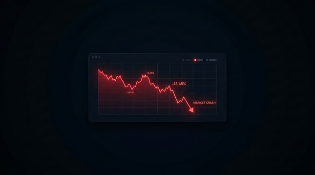 A declining red line graph displays a sharp drop on a dark screen