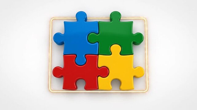 Engaging Animation Vector Business Icon Set Featuring Interlocking Puzzle Pieces for Collaborative Problem Solving and Strategic Integration