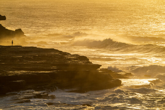 Golden Sunset over Coastal Cliffs at Coogee Beach, Sydney, Australia