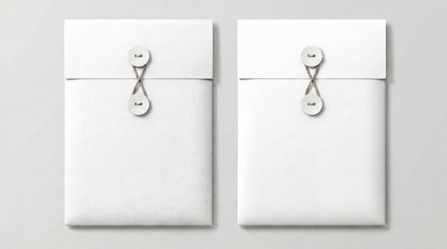Two white envelopes with button and string closure