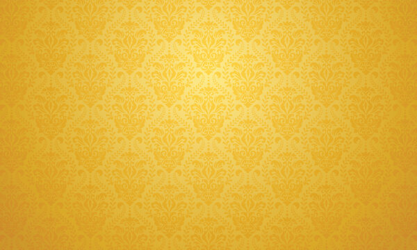 Elegant seamless golden damask pattern background with ornate floral motifs.