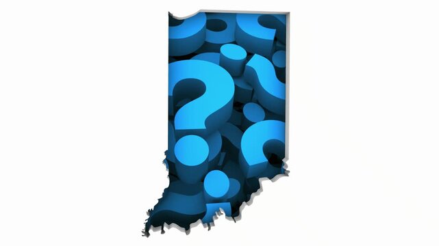 Indiana IN State Map Question Marks Ask FAQs Best Place Location 3d Animation