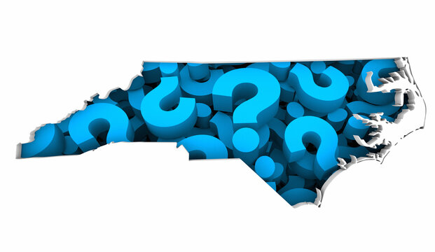 North Carolina NC State Map Question Marks Ask FAQs Best Place Location 3d Illustration