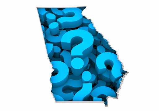 Georgia GA State Map Question Marks Ask FAQs Best Place Location 3d Illustration