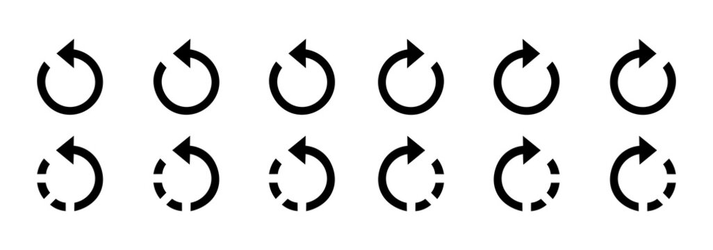 Rewind and fast forward icons with circular arrows. Rewind or fast forward symbols. Isolated arrow rotation signs in flat style.