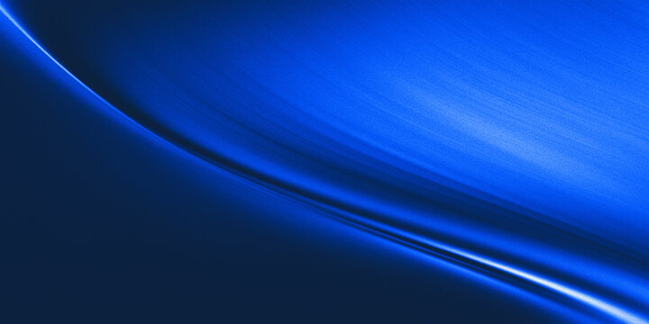 Bright lines of light follow the curves and subtle textures resembling fine metal scratches, on an abstract blue background.