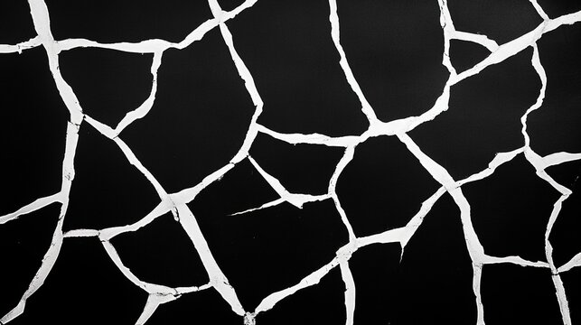 rupture. Jagged white crack patterns extending dramatically across a black surface. ESG reports, sustainability campaigns, designed for environmental awareness campaigns, supports ESG communication.