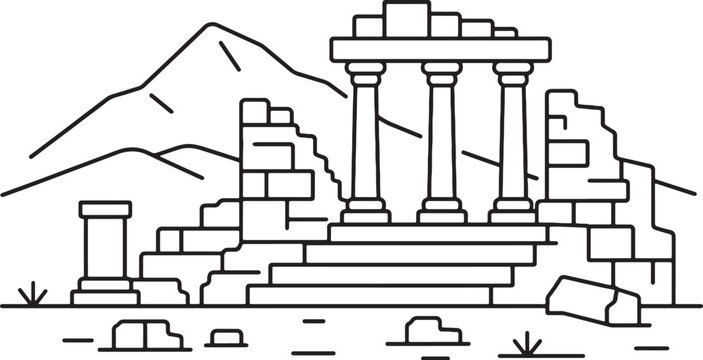 Armenia archaeological site icon minimalist line art vector ancient ruins landscape
