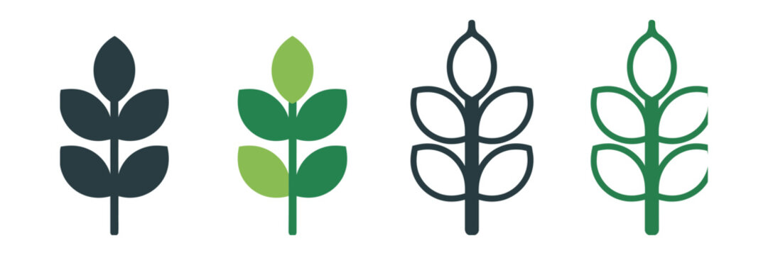 High fiber icon set with plant leaf and wave symbols for digestion wellness dietary nutrition food packaging and health design