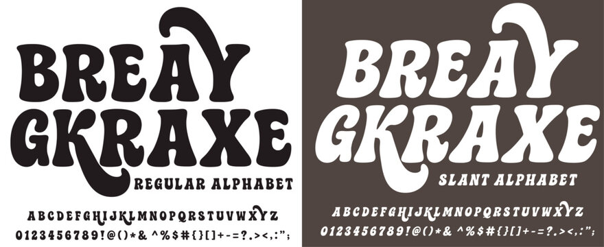 Breay gk raxe font sample, regular and slant alphabet