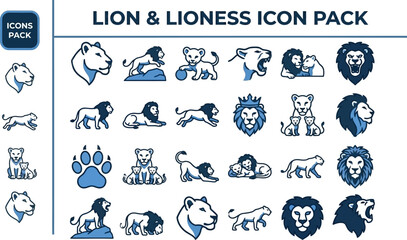 Blue lion and lioness vector pack for mascot and emblem use © Pixel_Forge