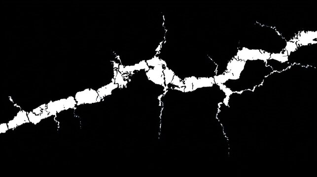 rupture. Jagged white crack patterns extending dramatically across a black surface. ESG reports, sustainability campaigns, designed for environmental awareness campaigns, supports ESG communication.
