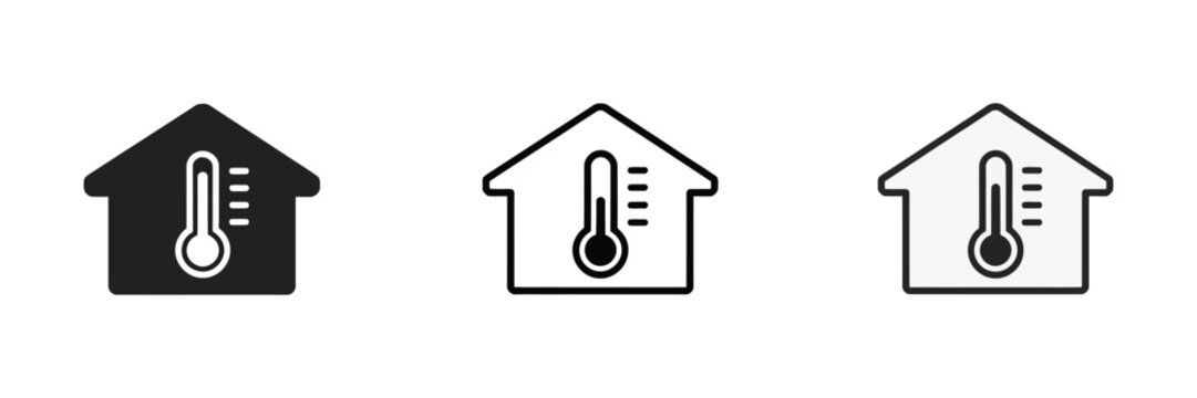 House thermometer icon for smart home temperature control and climate monitoring system automation and indoor comfort management design