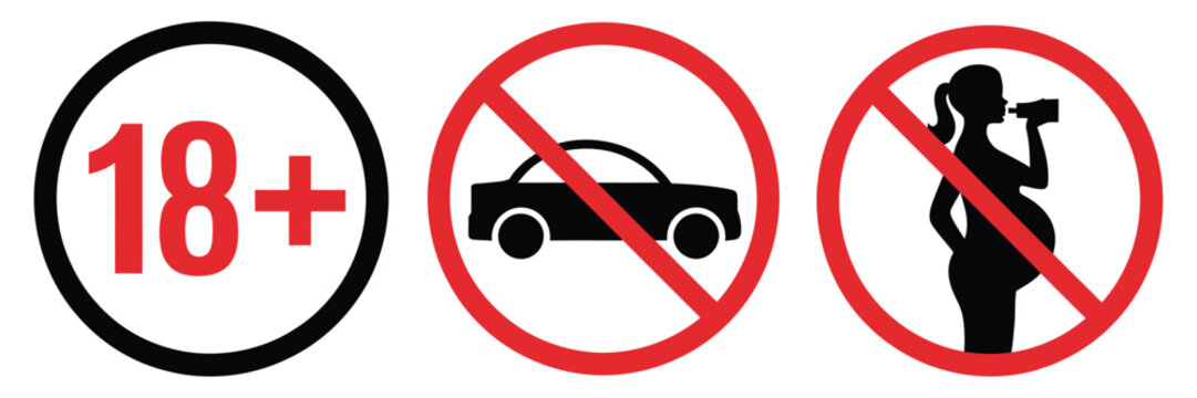 Do not drink alcohol during pregnancy or drive sign showing safety warning symbol for health and road risk in vector illustration.