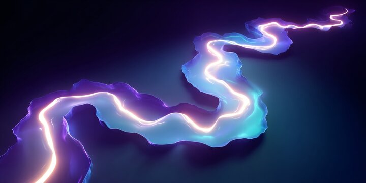 glowing light trails in abstract blue purple wave for futuristic technology background
