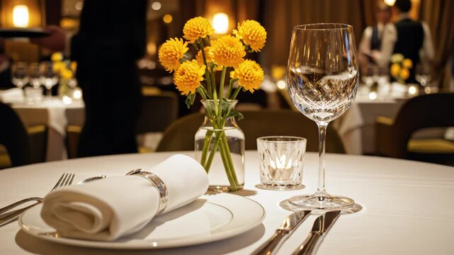 Elegant restaurant table setting perfect for cooking tutorials and recipe showcases
