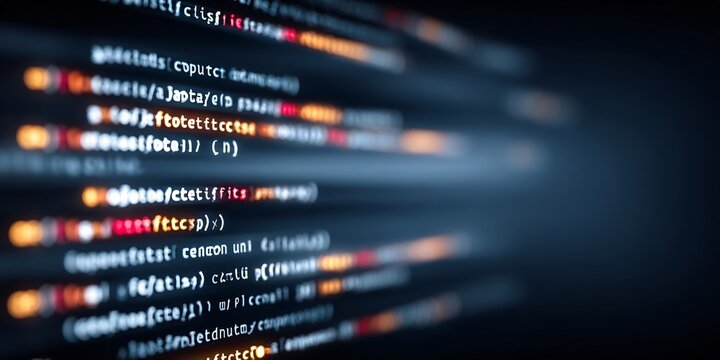 blurred code editor screen with software programming logic and cybersecurity concept background for tech design