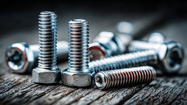 industrial metal screws and bolts macro closeup technology fastener engineering concept