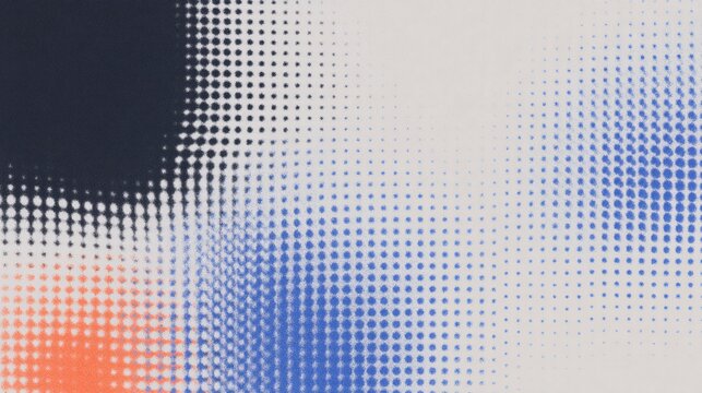 abstract halftone gradient dots pattern with blue white and orange texture background