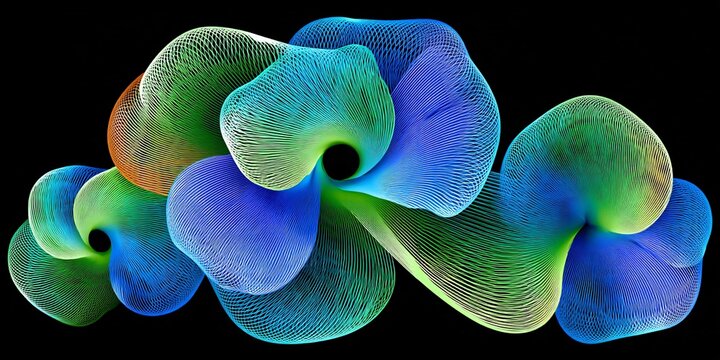 colorful 3d abstract wave spheres with neon light network effect on dark background for technology and science concepts