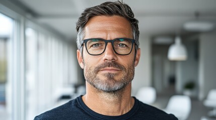 Obraz premium Man with glasses and beard close up portrait of a man featuring glasses and a prominent beard emphasizing facial details