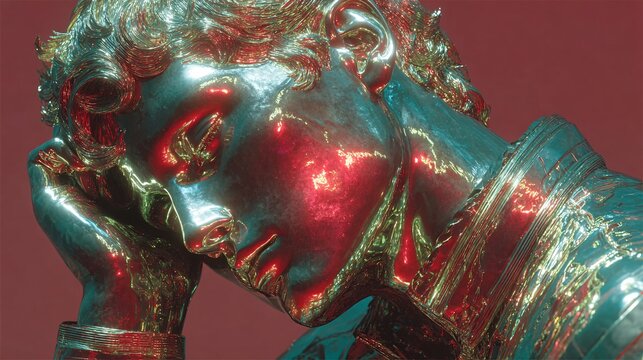 cyberpunk futuristic android warrior with glowing red core and metallic armor closeup