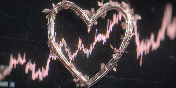 3d heart with stock market candlesticks and financial growth signal abstract concept