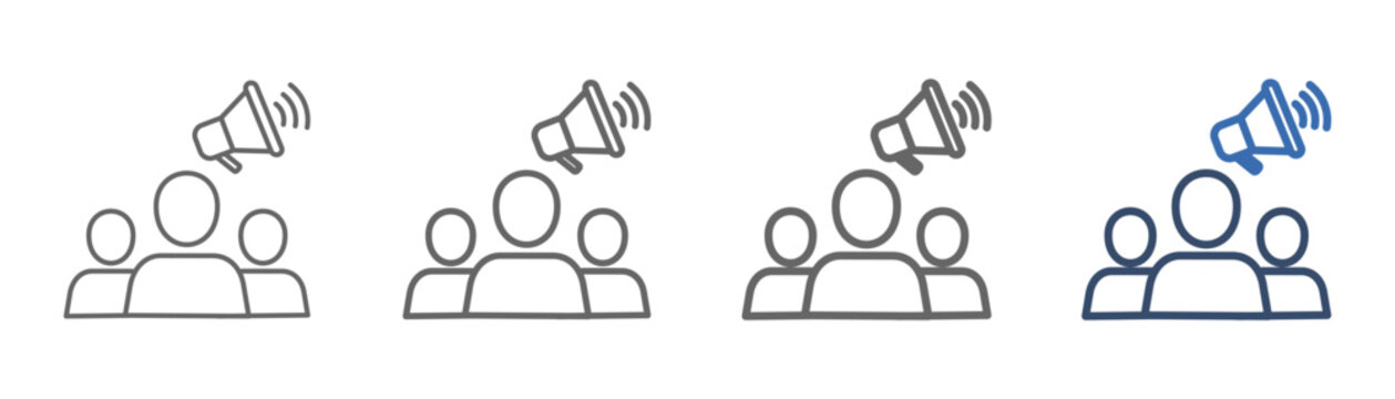 
outline icon set advocacy with three people and loudspeaker design