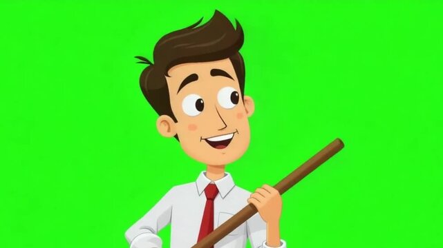 Cartoon Boy Holding Stick on Green Screen 3D Animation