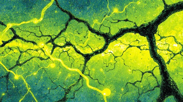 green cracked earth drought texture with dry river and arid landscape concept for climate change
