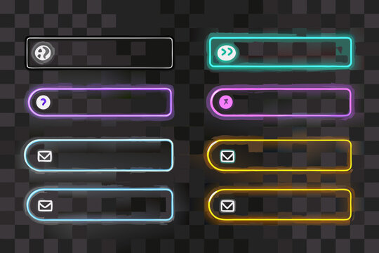neon ui buttons with icons glowing rectangular interface elements