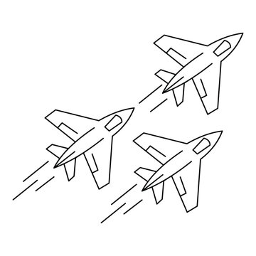 Fighter jet icon, military aircraft line art, air force plane vector, aviation combat outline.Editable stroke, Vector illustration, Line art Icon, Symbols.