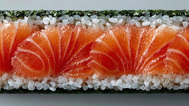 Abstract food pattern of creative sushi roll with salmon and rice