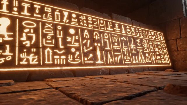 Glowing Ancient Egyptian Glyphs Etched Into Tomb Wall