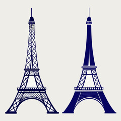 Eiffel tower silhouettes pair of stylized french landmarks on white © Liton