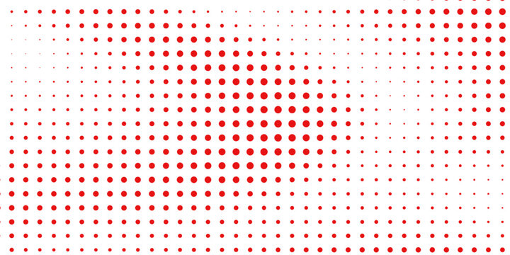 Red color halftone gradient texture. Vanishing cartoon polka dot background pattern